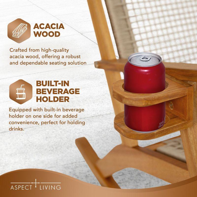 Aspect Living Vega Rocking Chair with Beverage Holder Natural Finish Wooden Chair, Patio, Backyard, Indoor & Outdoor Use - Robust Wood Construction