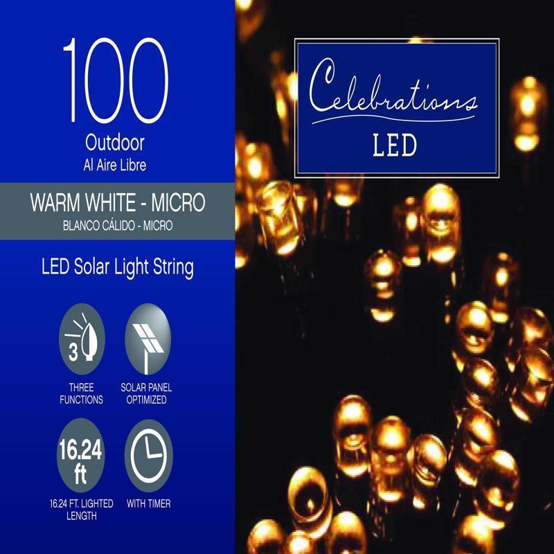 Celebrations 16.24 ft Warm White Solar LED Christmas String Lights