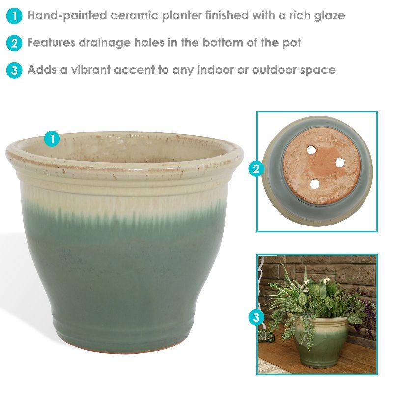 Sunnydaze Studio Outdoor/Indoor  UV- and Frost-Resistant Ceramic Flower Pot Planter with Drainage Holes