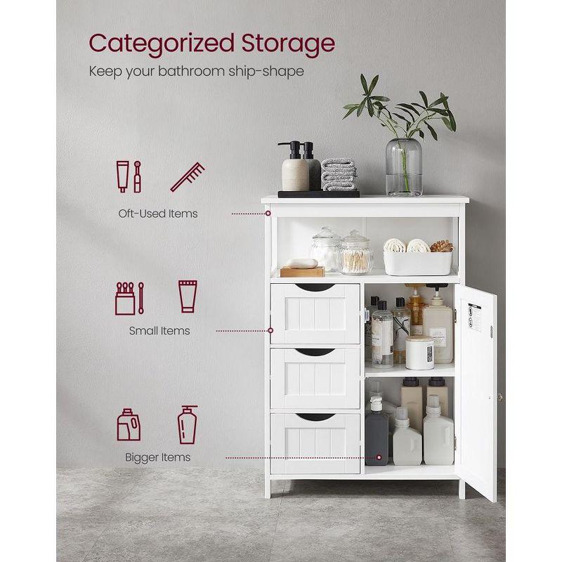 VASAGLE Bathroom Floor Storage Cabinet, Bathroom Storage Unit with 3 Drawers, Bathroom Cabinet Freestanding, Adjustable Shelf ,White