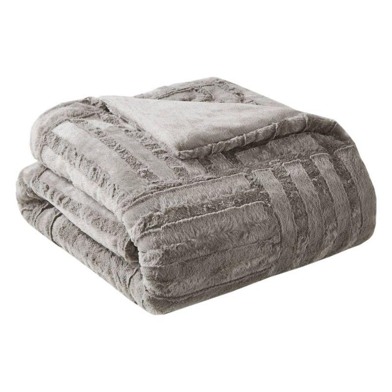 Gray Ultra Plush Faux Fur Reversible Throw Blanket