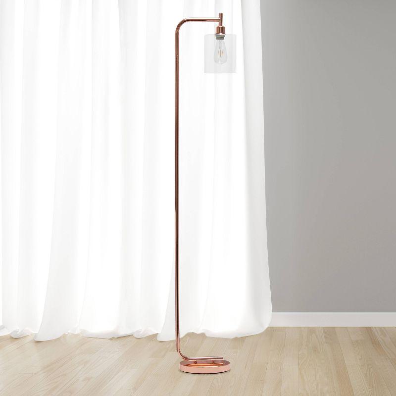 Iron Lantern Floor Lamp with Glass Shade Pink - Simple Designs: ETL Listed, Metal Base, Cylinder Shade