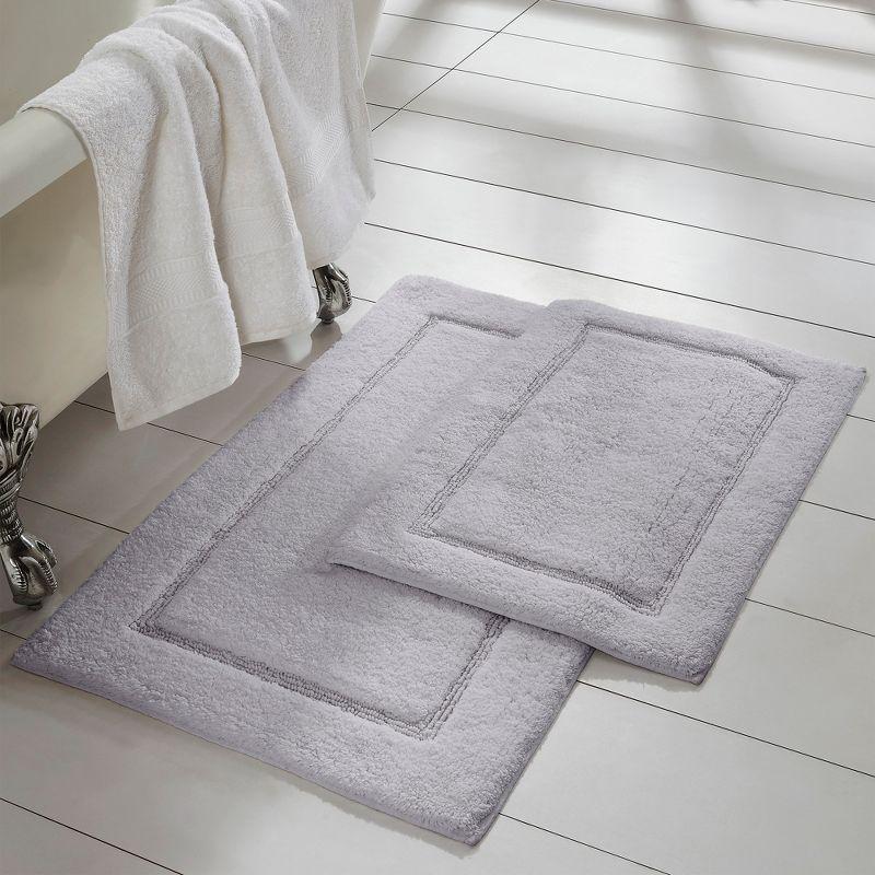 Silver Cotton Non-Slip Bath Mat Set, 2-Pack