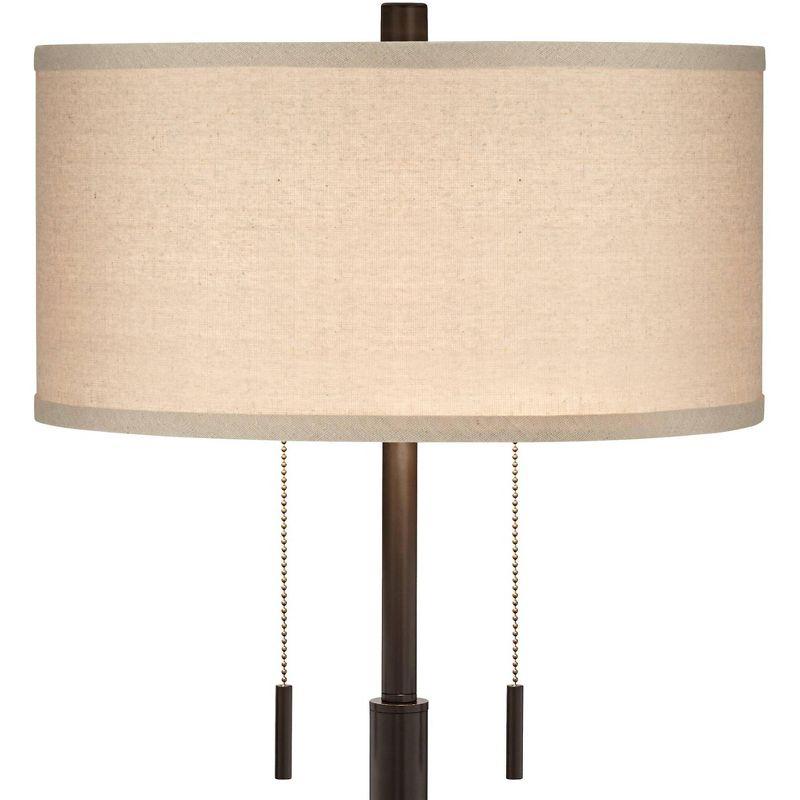 Franklin Iron Works Bernie Industrial Table Lamps 25" High Set of 2 Rich Bronze with USB Charging Port Tan Drum Shade for Bedroom Living Room Bedside