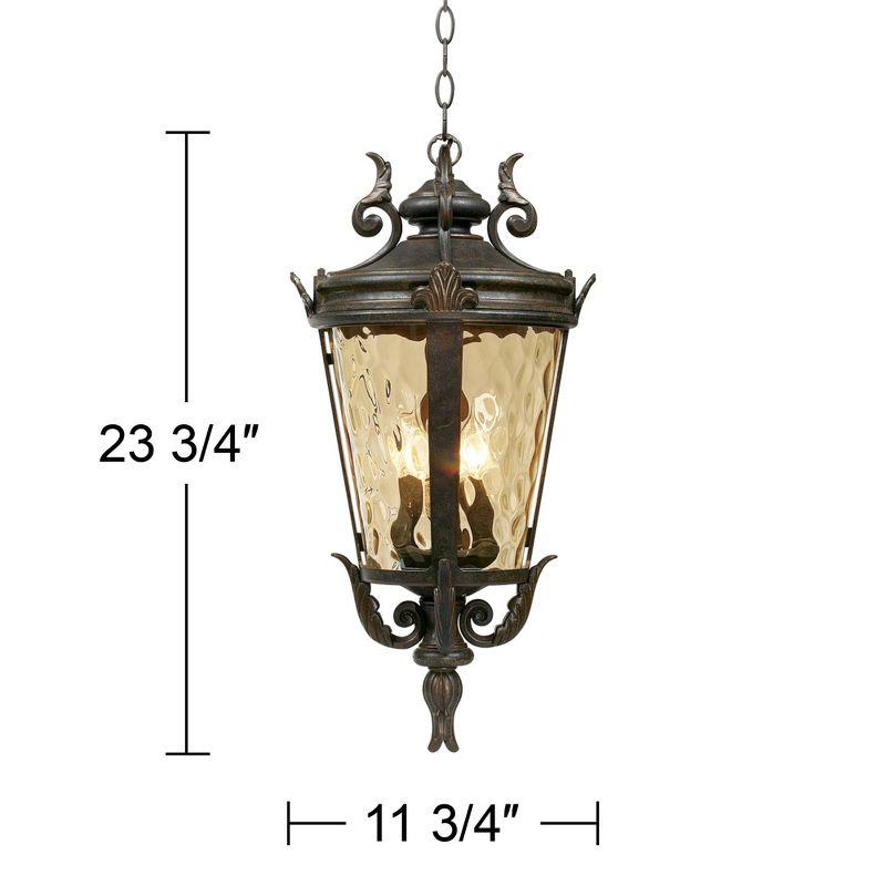 John Timberland Casa Marseille Rustic Vintage Flush Mount Outdoor Hanging Light Bronze Scroll 23 3/4" Champagne Hammered Glass for Post Exterior Barn