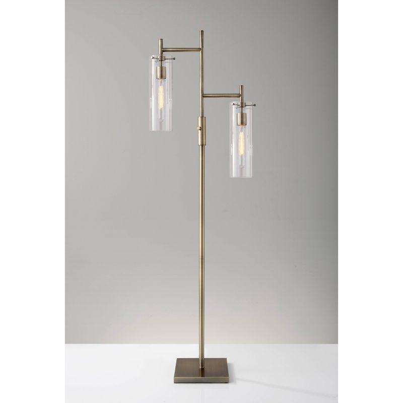 Dalton Floor Lamp: Modern Industrial, Antique Brass Finish, Edison Bulbs - Adesso