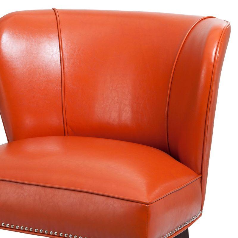 Hilton Concave Back Armless Chair - Tangerine: Faux Leather, Silver Nailhead Trim, High-Density Foam