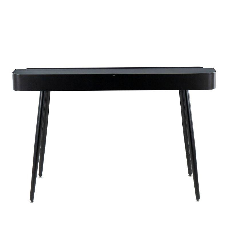 Harvey Contemporary Computer Desk Steel/Wood Black - LumiSource: Mid-Century Office Furniture, 2 Drawers, Open Shelf Storage