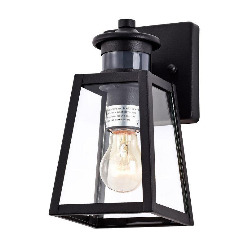 Matte Black Motion Sensor Outdoor Wall Sconce with Clear Glass