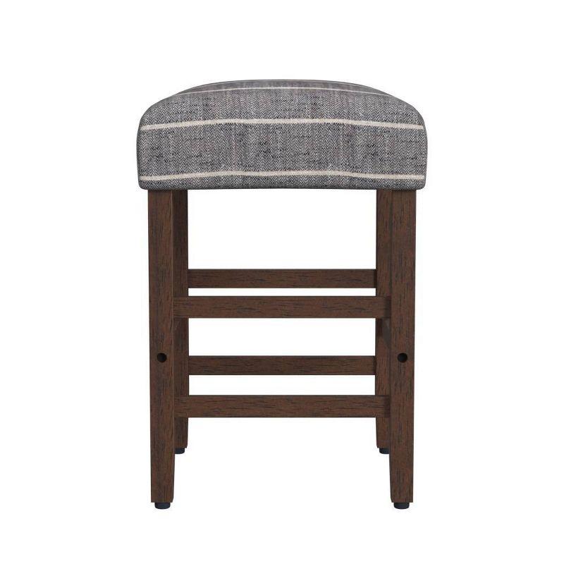 Midnight Gray Woven Stripe Backless Wood Counter Stool