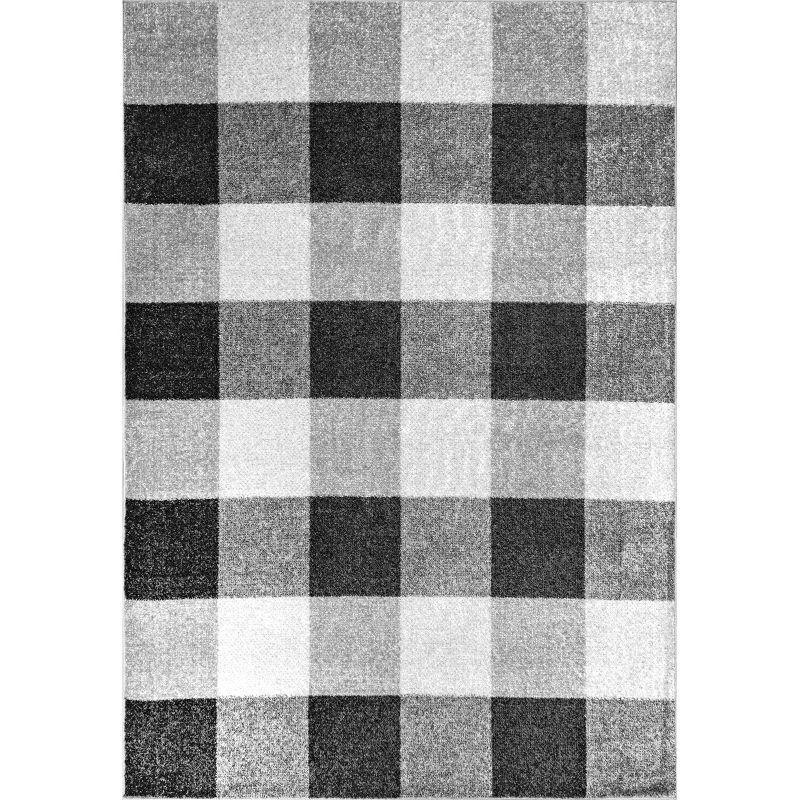 Nuloom Aisha Plaid 4x6 Indoor Area Rug for Living Room Bedroom Dining Room Kitchen, Grey/Ivory
