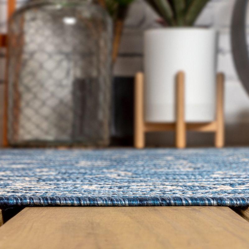 9' X 12' Charleston Vintage Filigree Textured Weave Indoor/Outdoor Area Rug, Navy/Gray - JONATHAN Y