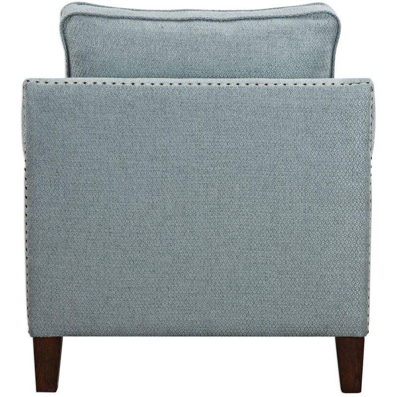 Transitional Sea Mist Blue Fabric Accent Chair with Brass Nailheads