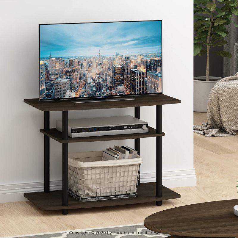 Furinno 3-Tier TV Stand Console Table for TV's up to 32" Media Entertainment Center No Tools Dark Brown/Black