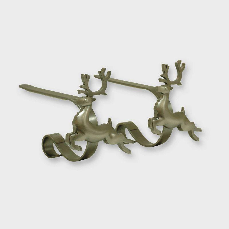 Pewter Reindeer Metal MantleClip Stocking Holders, 2-Pack