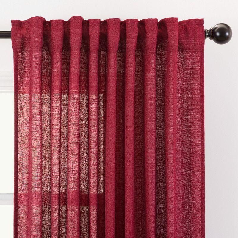 Chanasya 2pk Faux Belgian Flax Semi Sheer Window Curtain Panels - Set of 2 - 52 x 63 Inches Long - Maroon