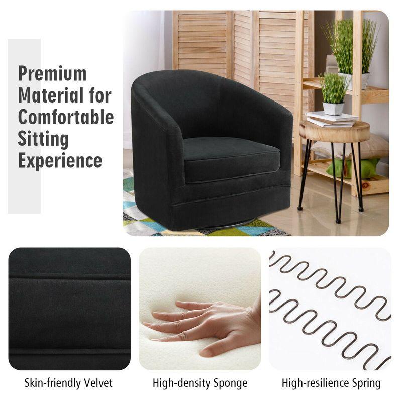 Costway Modern Swivel Barrel Chair Upholstered Velvet Armchair with Metal Base