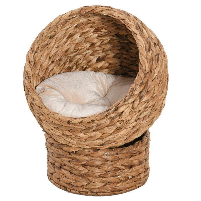 Small Round Natural Water Hyacinth Cat Bed with Cushion