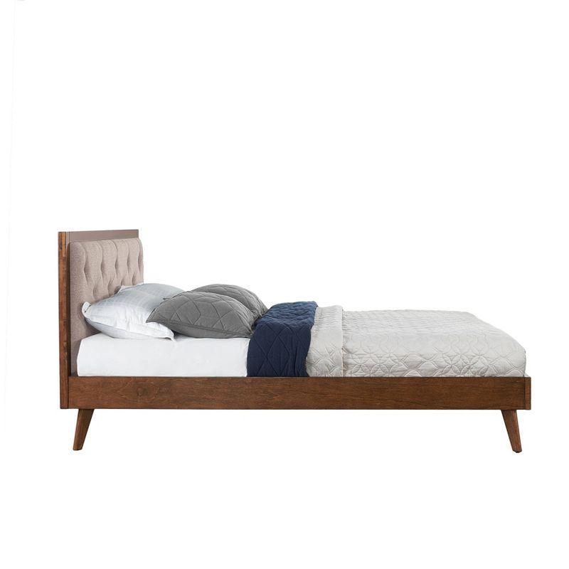 Reid Mid-Century Oatmeal Tufted Queen Platform Bed with Slats