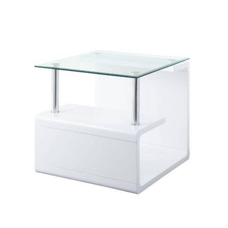 24" Nevaeh High Gloss Finish Accent Table Clear Glass/White - Acme Furniture