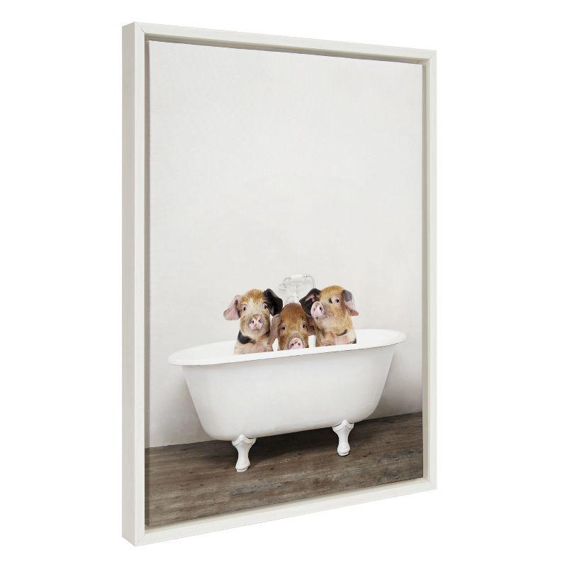 Three Little Pigs in Vintage Bathtub Framed Canvas Art