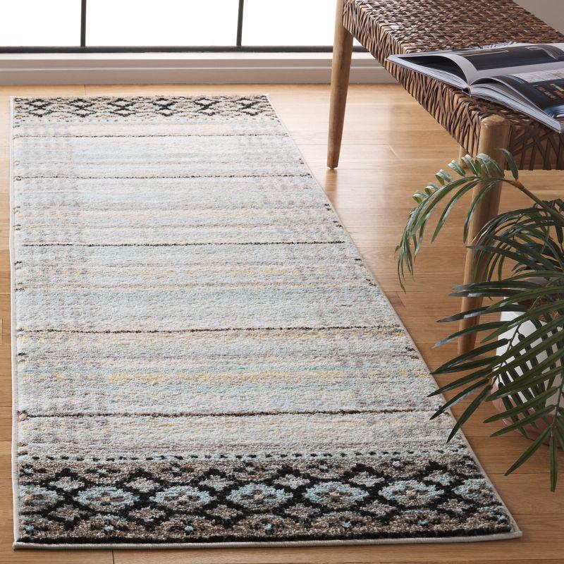 Blue and Ivory Geometric Pattern Runner Rug 2'6" x 8'