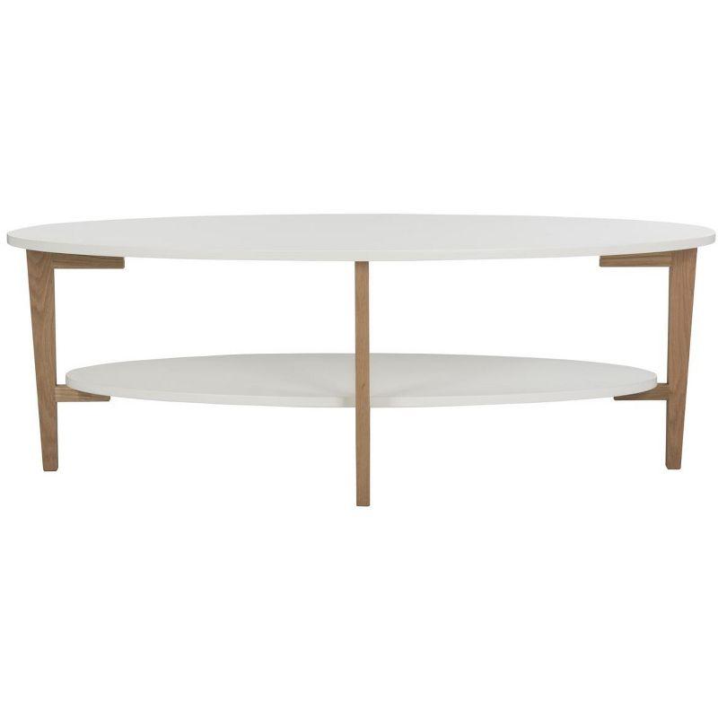 Transitional Dual-Tier Oval Coffee Table in White and Natural Wood