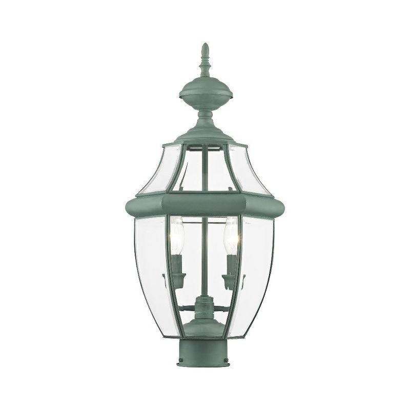 Lighting Lumens 2 Light Verdigris Outdoor Post Lantern Pendant - Clear Beveled Glass Shade
