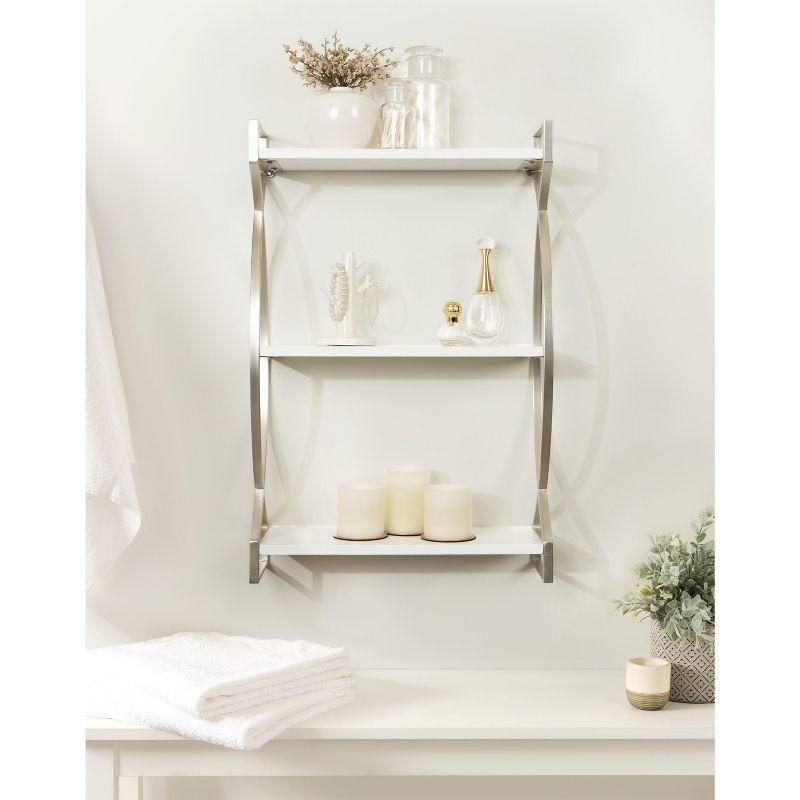 Arietta 3-Tier White and Silver Metal Wall Shelf