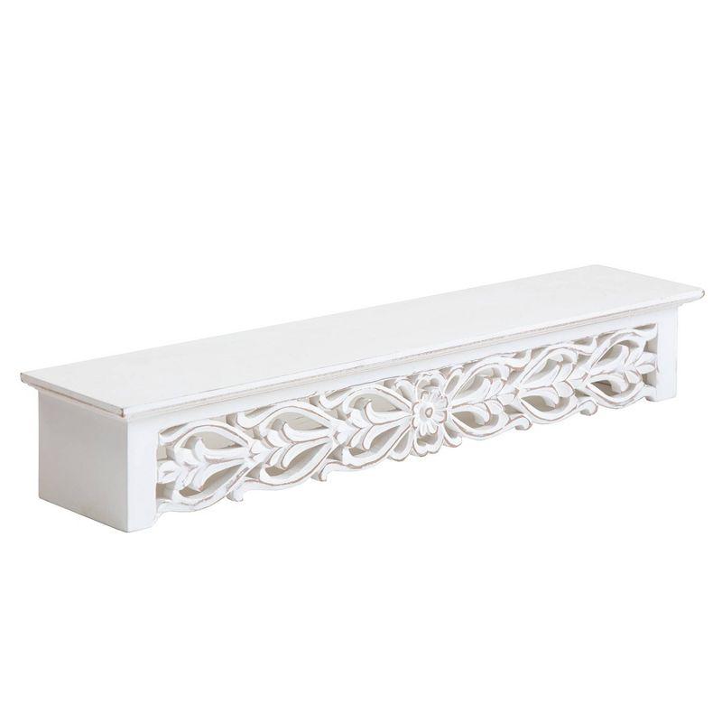 Brewster 24" Hyla White Decorative Shelf: Carved Floating, Botanical Detail, No Assembly Required