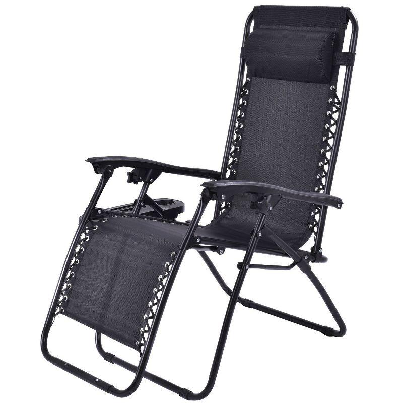 Costway 2 PCS Zero Gravity Chairs Lounge Patio Folding Recliner Outdoor Black with Cup Holder Black