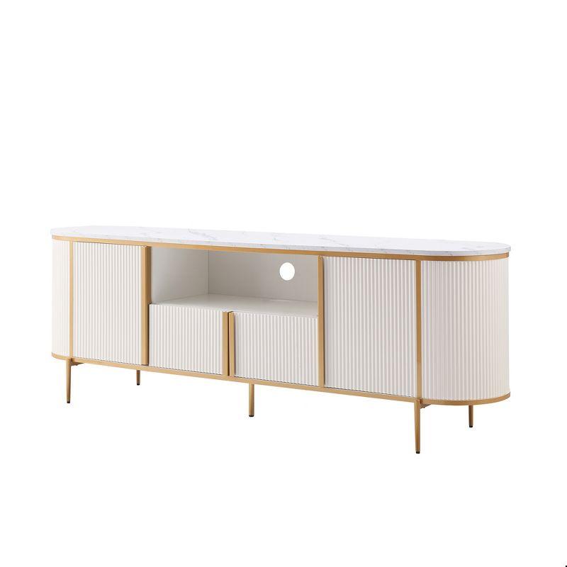 SinCiDo 70" Luxury TV Stand w/Faux Marble Top, Modern TV Console for TVs Up to 80 inches, Off White