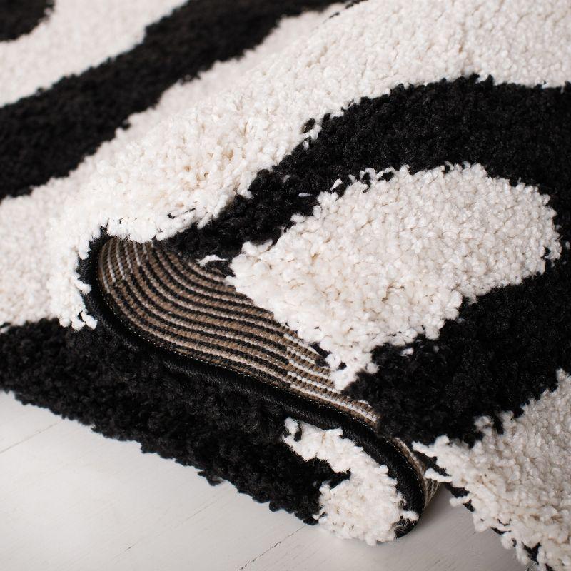 Ivory and Black Zebra Stripe Shag Area Rug, 4' x 6'