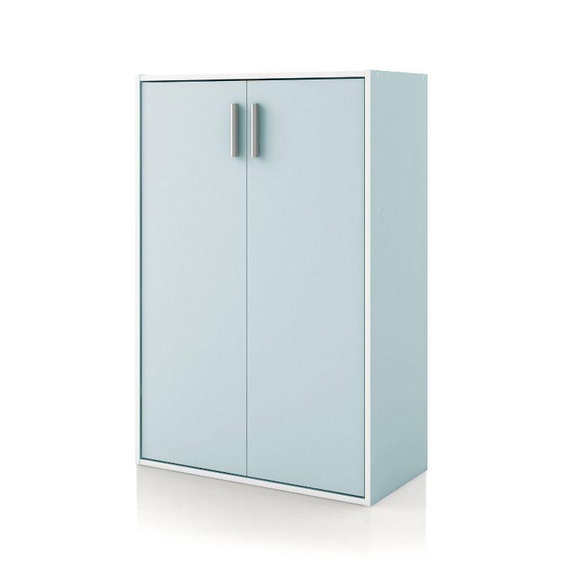 Light Blue Stackable Wood Kids Cabinet with Doors