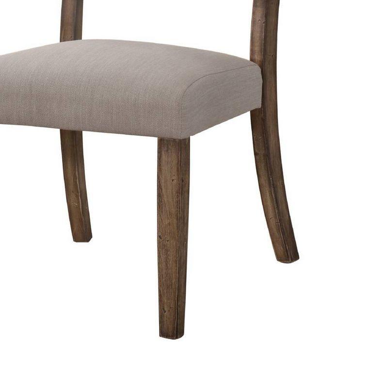 Set 2 19" Bernard Dining Chairs Linen/Weathered Oak - Acme Furniture: Curved Back, Tufted Cushion