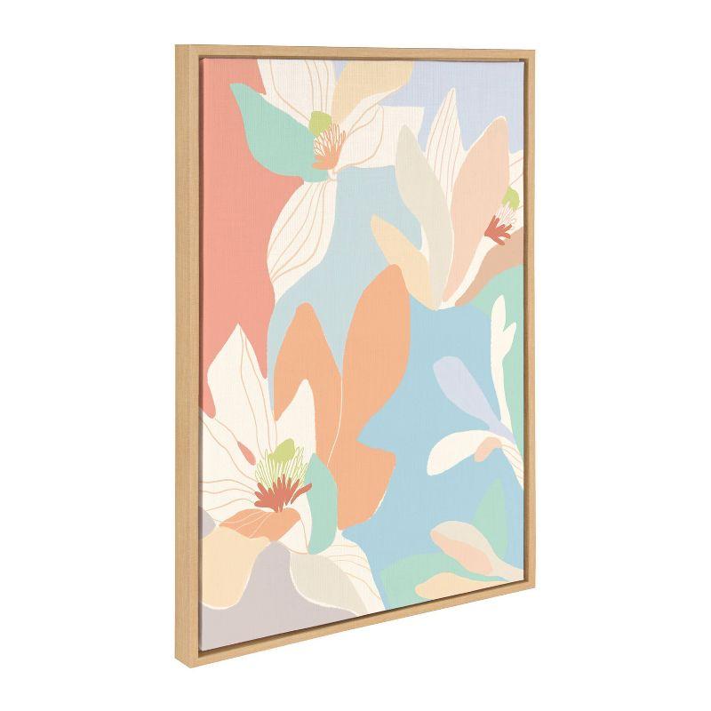 Spring Magnolia Pastel Floral Canvas Print with Natural Frame