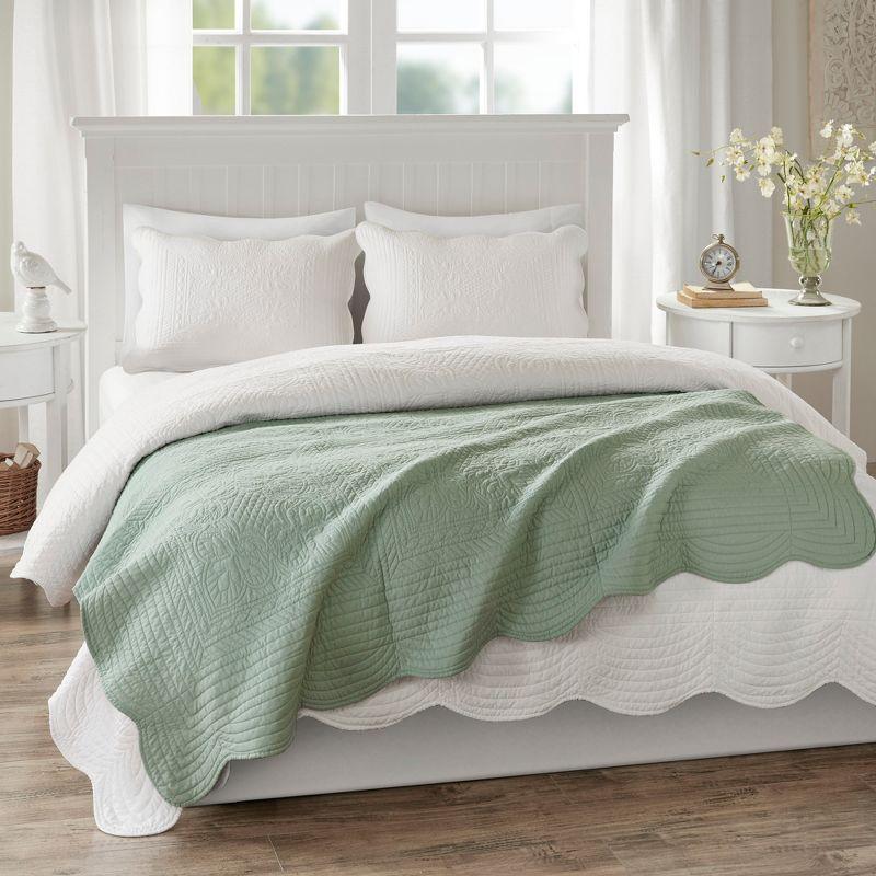 Seafoam Oversized Quilted Throw with Scalloped Edges