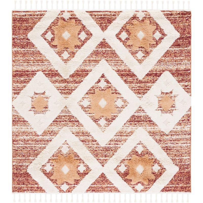 Moroccan Tassel Shag MTS664 Power Loomed Indoor Area Rug - Rust/Ivory - 6'7"x6'7" - Safavieh