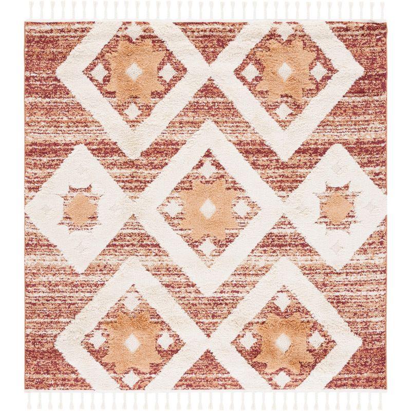 Rust and Ivory Diamond Shag Square Area Rug