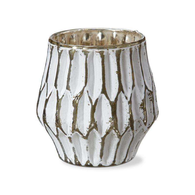 White Textured Glass Tealight Candle Holder, 3.9 Inches