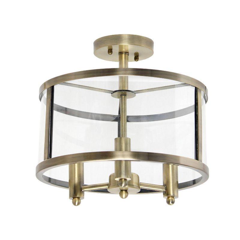 3-Light 13" Industrial Farmhouse Glass/Metallic Accented Semi-flushmount Ceiling Light Brass - Lalia Home: UL Listed, Metal Body, E12 Base