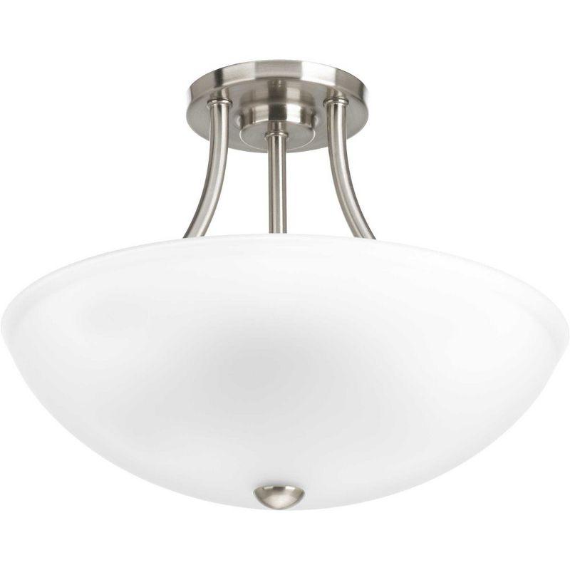 Progress Lighting Gather Collection, 2-Light Semi-Flush Mount, Brushed Nickel, White Etched Glass Shade