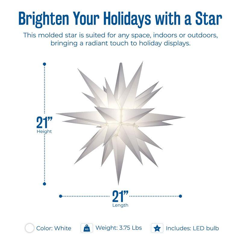Keystone Holiday Outdoor 21 Inch Diameter Illuminated Prelit LED Christmas Advent Star Light Holiday Decoration w/ Twist & Lock Design, White