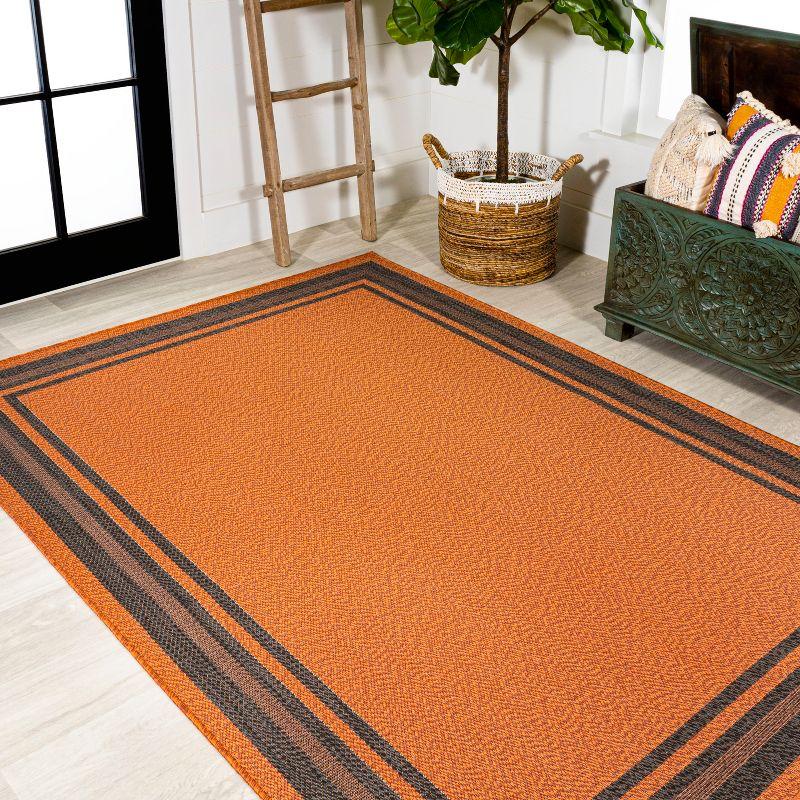 3' x 5' James Modern Border Stripe Indoor/Outdoor Area Rug, Orange/Dark Gray - JONATHAN Y