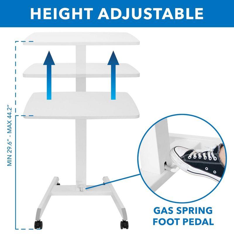 Mount-It! Height Adjustable Rolling Laptop Desk with Wheels | 23.6" x 20.5" | Sit Stand Mobile Workstation Cart w/ Pneumatic Spring Lift | White