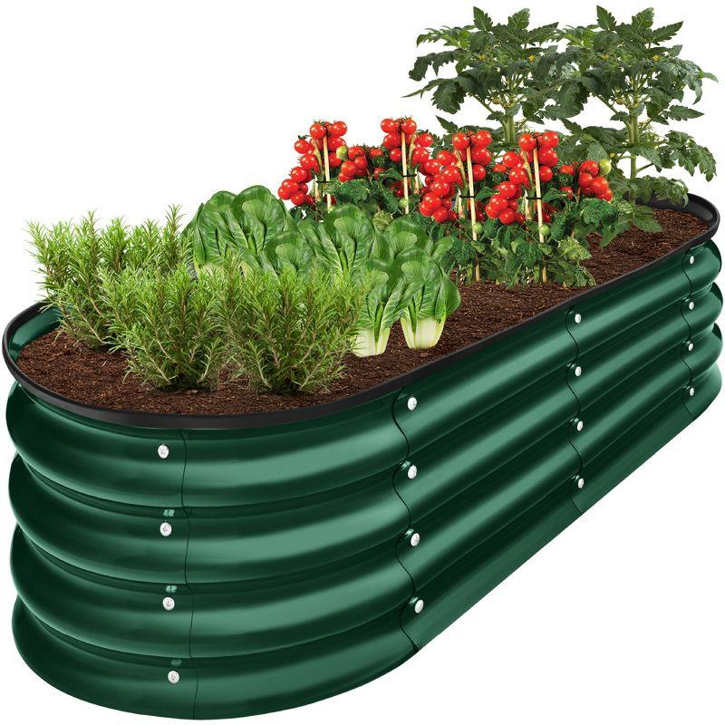 Dark Green Metal Oval Raised Garden Bed Planter Box