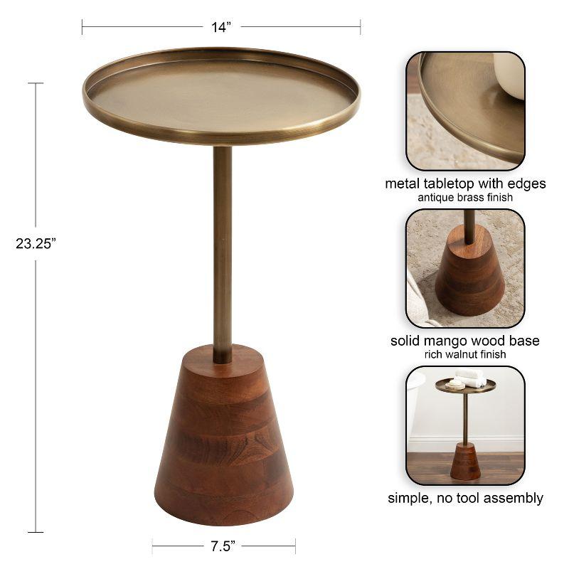 Kate and Laurel Tira Round Side Table, 14x14x24, Walnut Brown