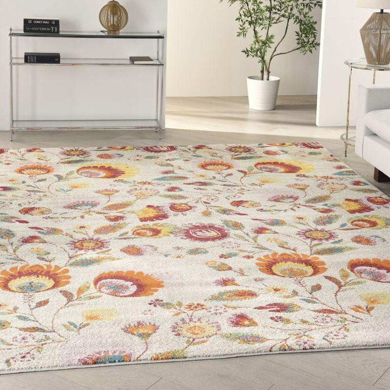 Ivory Multicolor Floral 9' x 12' Synthetic Area Rug