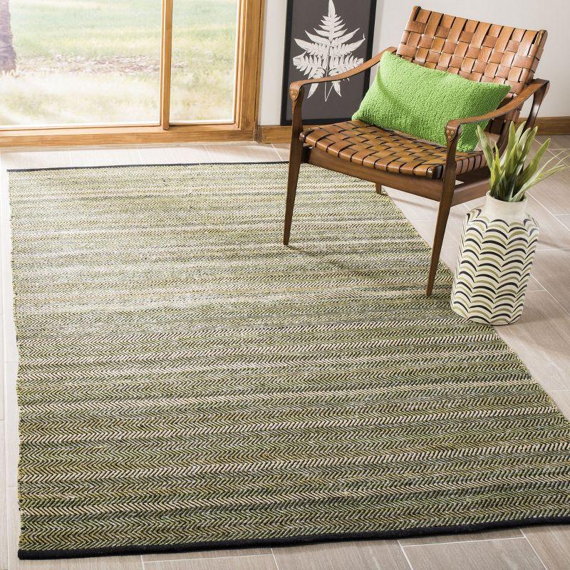 Green and Gray Handwoven Wool Cotton Striped Area Rug