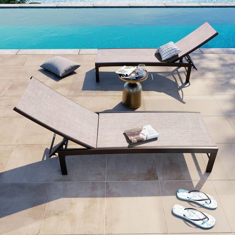 Beige Aluminum Adjustable Outdoor Chaise Lounge with Textilene Fabric